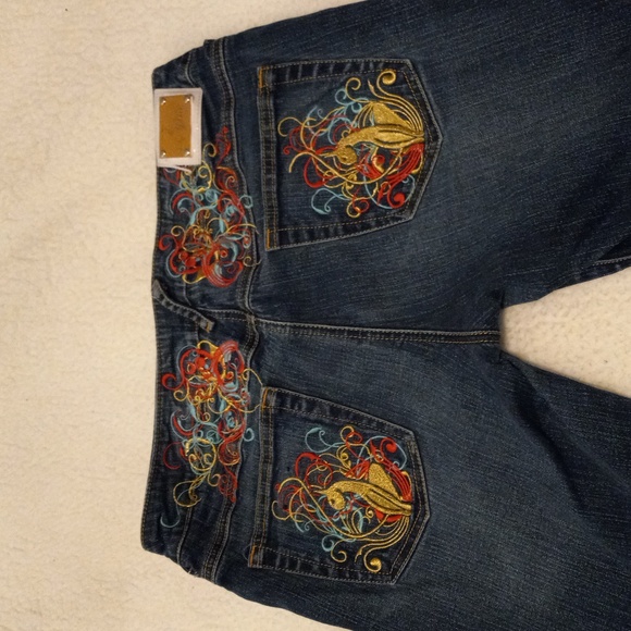 Baby Phat Bermuda Shorts JRS 11 Dark Wash Y2K Streetwear Embroidered - Picture 1 of 13